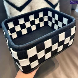 Black and White Checkered Storage Basket Desktop Cosmetics Storage Organizer Snack and Toy Storage Basket Home Decor