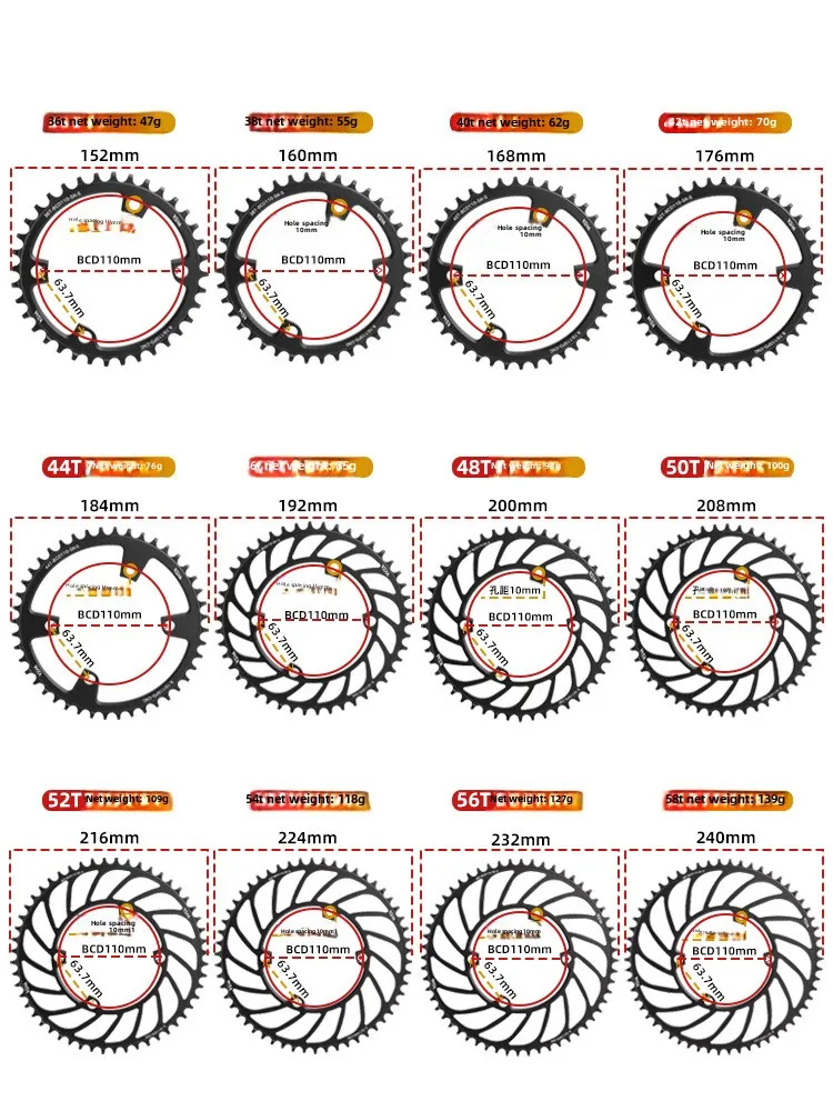 Road bike 110BCD Universal 4 hole claw plus minus teeth single speed disc36T 38 40 42 50T 58T sprocket bycicle parts accesories