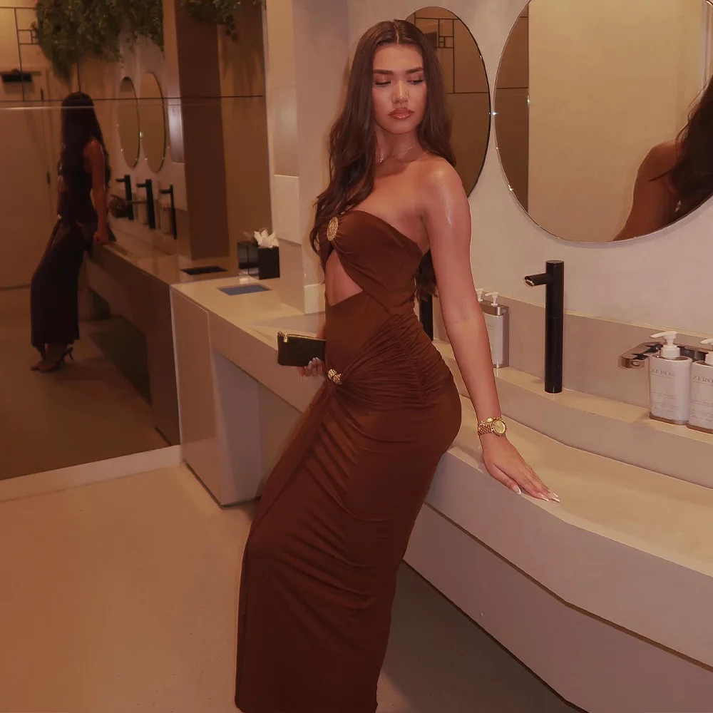 Moda sem mangas simples arco vestidos de festa à noite chique sem alças vestidos femininos em camadas plissado alta qualidade vestidos de baile luxo