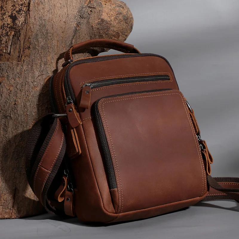 Men's cross-body bag for commuting, single-shoulder bag, multi-functional casual leather bag wild horse cowhide bag shoulder bag