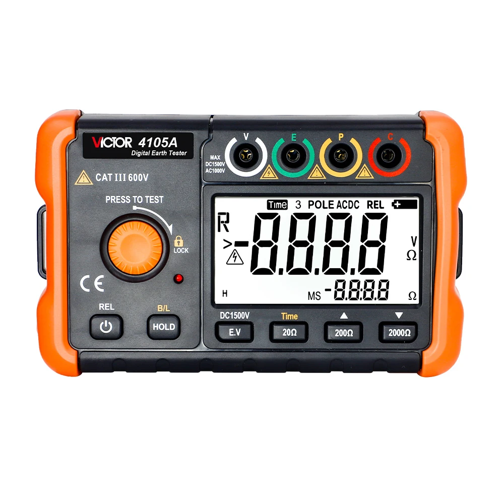 Victor 4105A Earth Ground Resistance Tester 2000Ω Digital Megohmmeter Voltage Meter 200V Backlight Multimeter Diagnostic Tool