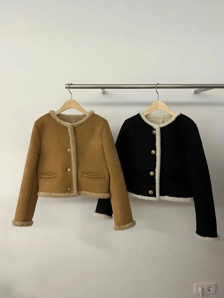 Cappotto invernale chic in pelliccia di agnello Jaet da donna con bottone singolo Ele Sle caldo cappotto con orlo dritto in fibra di poliestere