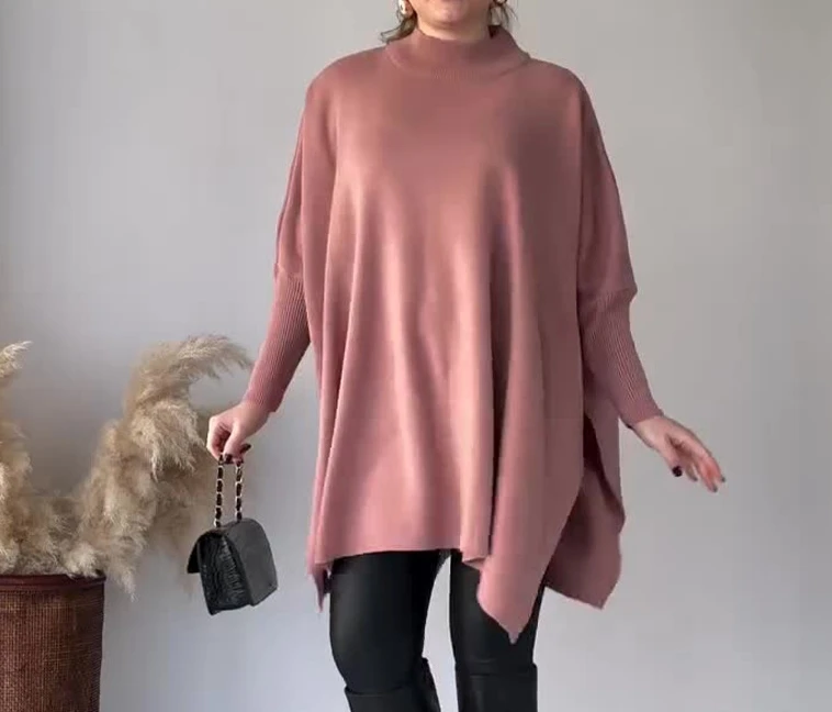 Chemise Chauve-Souris Ample de Couleur Unie, Design Irrégulier, 107