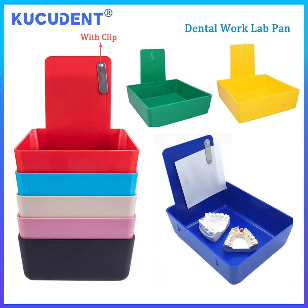 KUCUDENT Dental Working Lab Pan with Metal Clip Holder For Teeth Model Storage Organizer Denture Turnover Tray Container Case