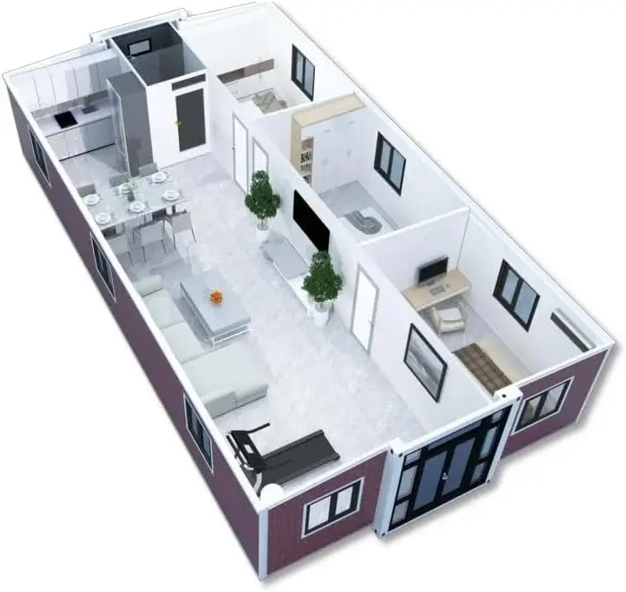 Casa contenitore espandibile di lusso 2025 – Casa prefabbricata con 3 camere da letto con cucina e bagno |   Soluzione vivente modulare moderna