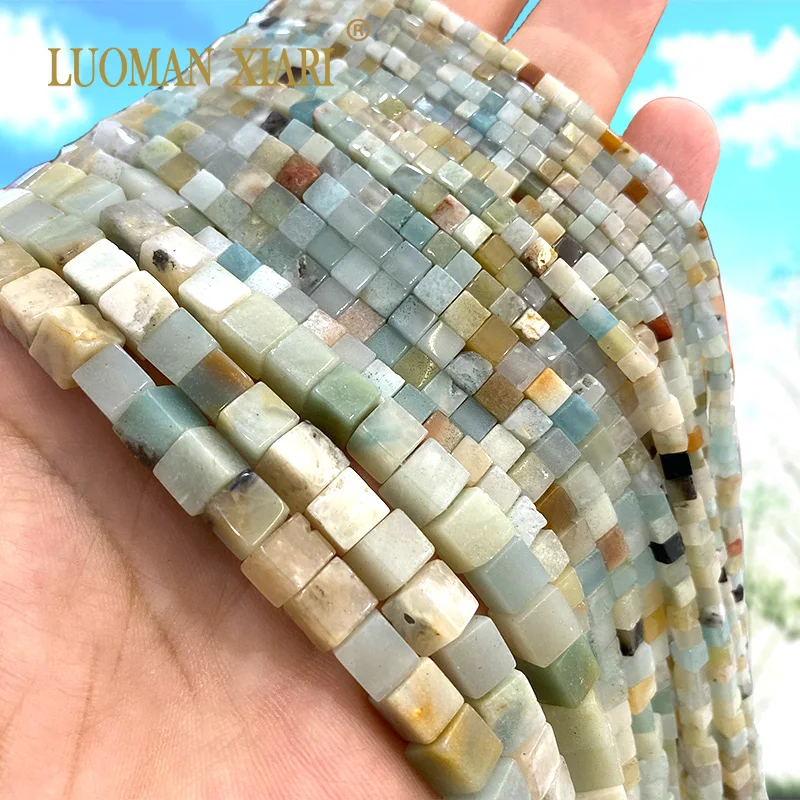 2x2MM 3x3MM 4x4MM Small Square AA Natural Mix Amazonite Stone Loose Cube Spacer Bead for Jewelry Making DIY Bracelet Charms 15''