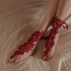 Sexy Fetish Lingerie Accessories For Fine Women Body Elegant Lace Floral Embroidered Jade Feet Anklets Adult Footjob Sex Games