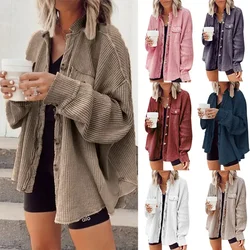 Women's S-2XL size European and American autumn new coat fashion casual lapel pocket patchwork irregular shirt jacket for women