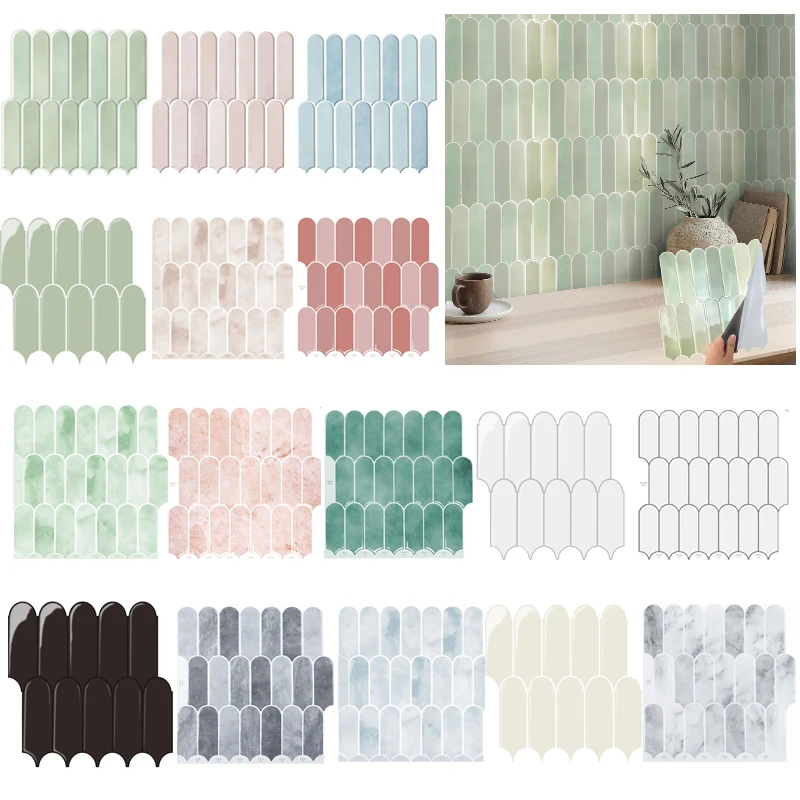 3D Fish Scale Tile Sticker Ghana Africa Decal, 10/20pcs Self-adhesive Tile Backsplash for Kitchen Bathroom, Water Mold Resistant - view 3