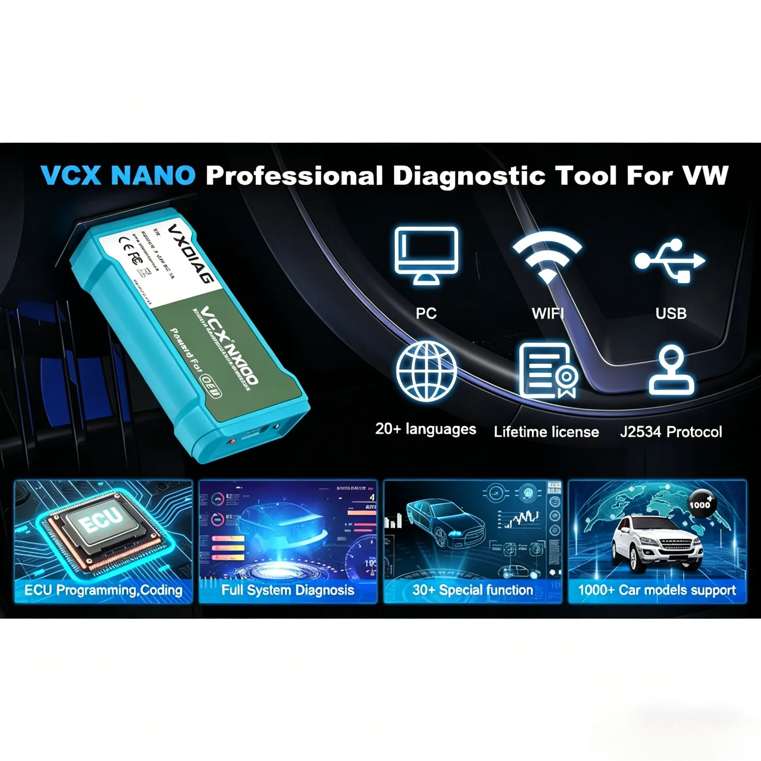 VXDIAG VCX NANO Full System Diagnostic Programming Interface For Volkswagen, Audi, Skoda, VAG, and SEAT J2534 ECU Programming view 6