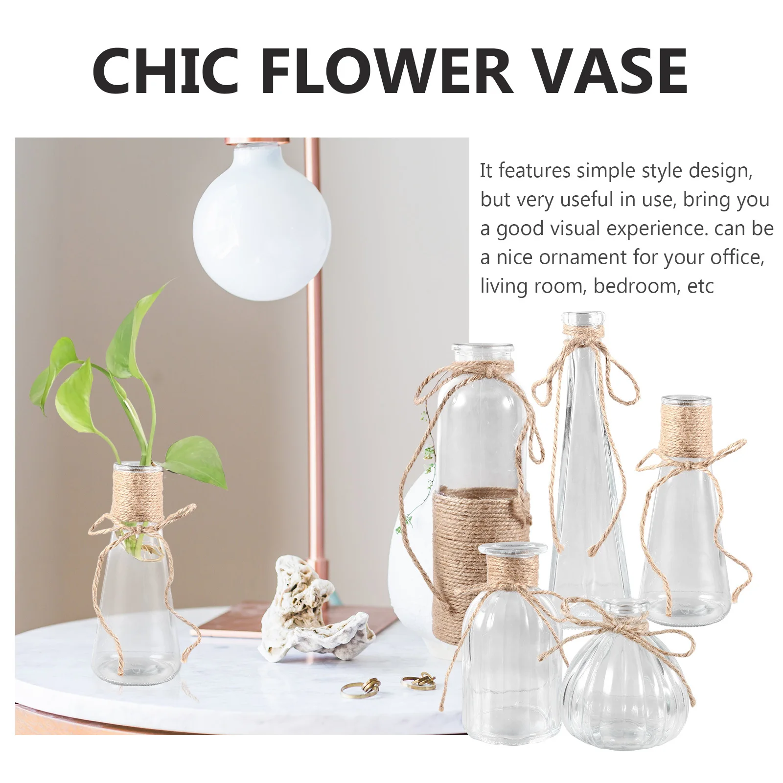 

5Pcs Transparent Glass Vase Handcrafted Leak Proof Flower Vase Ornament Tabletop Decor for Dining Living Room Office