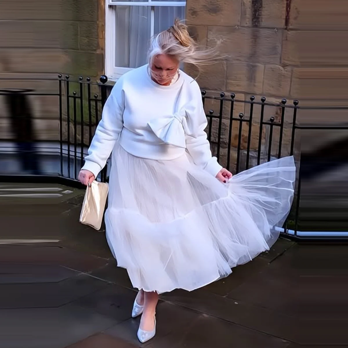 

White Tulle A Line Skirt Elastic Waist Mid-Calf Maxi Skirt To Party Custom Color Size