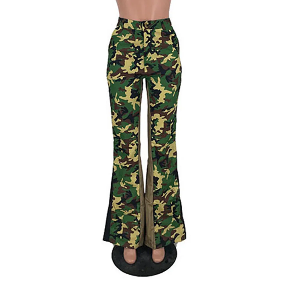 BKLD 2025 Spring New Women Clothing Casual Trousers Patchwork Camouflage Printed High Waisted Fashion Streetwear Flare Pants