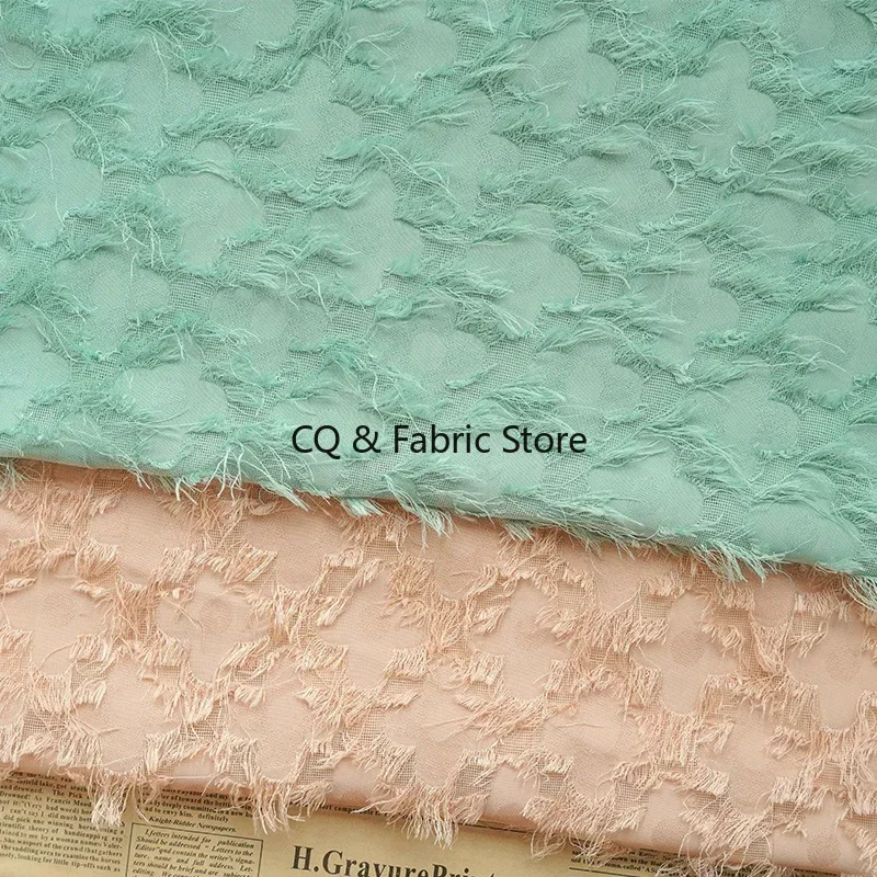 

Four Leaf Flower Short Tassel Dress Jacquard Fabric Women's Clothing Decoration Fabric Handmade DIY Sewn Fabric 1 meter