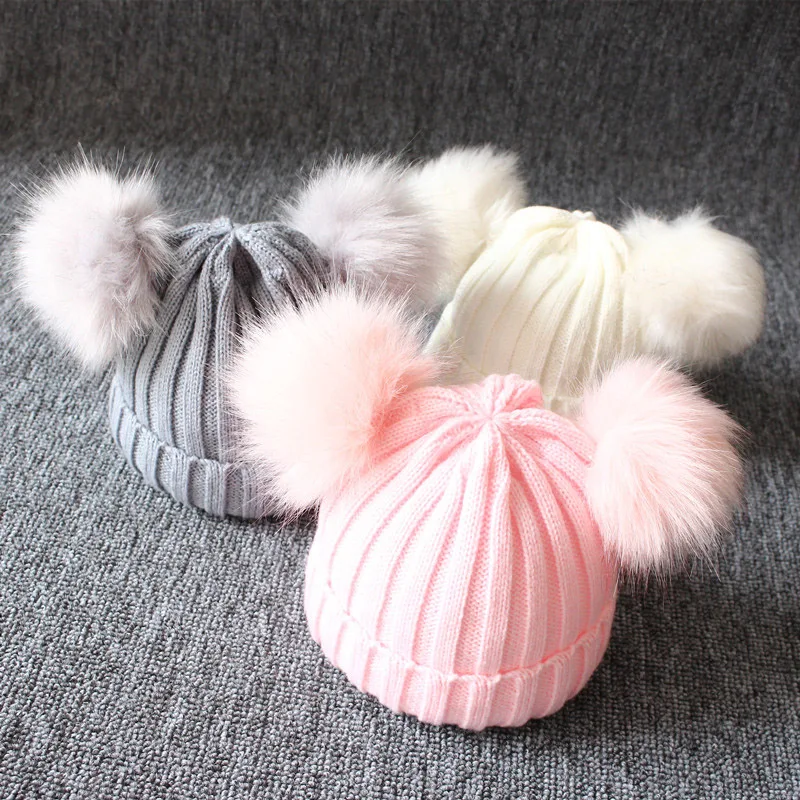 Autumn Winter Baby Knitted Hat Cute Pompom Newborn Beanie Cap Cute Solid Color Ear Warm Infant Toddler Bonnet Gorras 모자