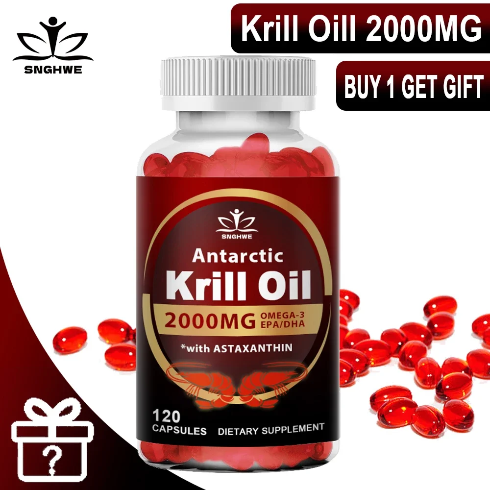 Cápsulas de aceite de Krill de 2000 mg, complejo de Omega-3 rico en fosforpidos EPA y DHA y astaxantina para soporte de articulación, cerebro, inmune y cardíaco