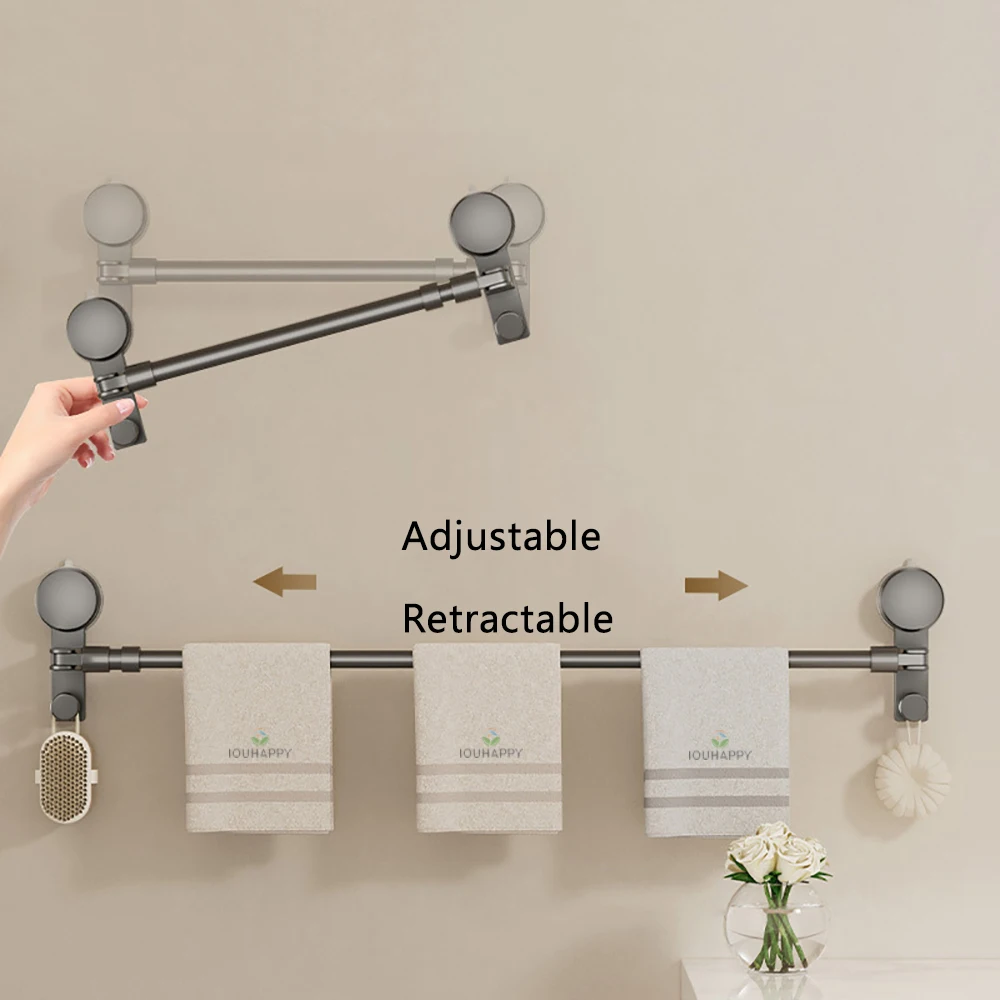 Suction Cup Towel Rack Freely Extendable Foldable Towel Bar Adjustable Wall Mount Bath Storage Organizer Bathroom Accessories