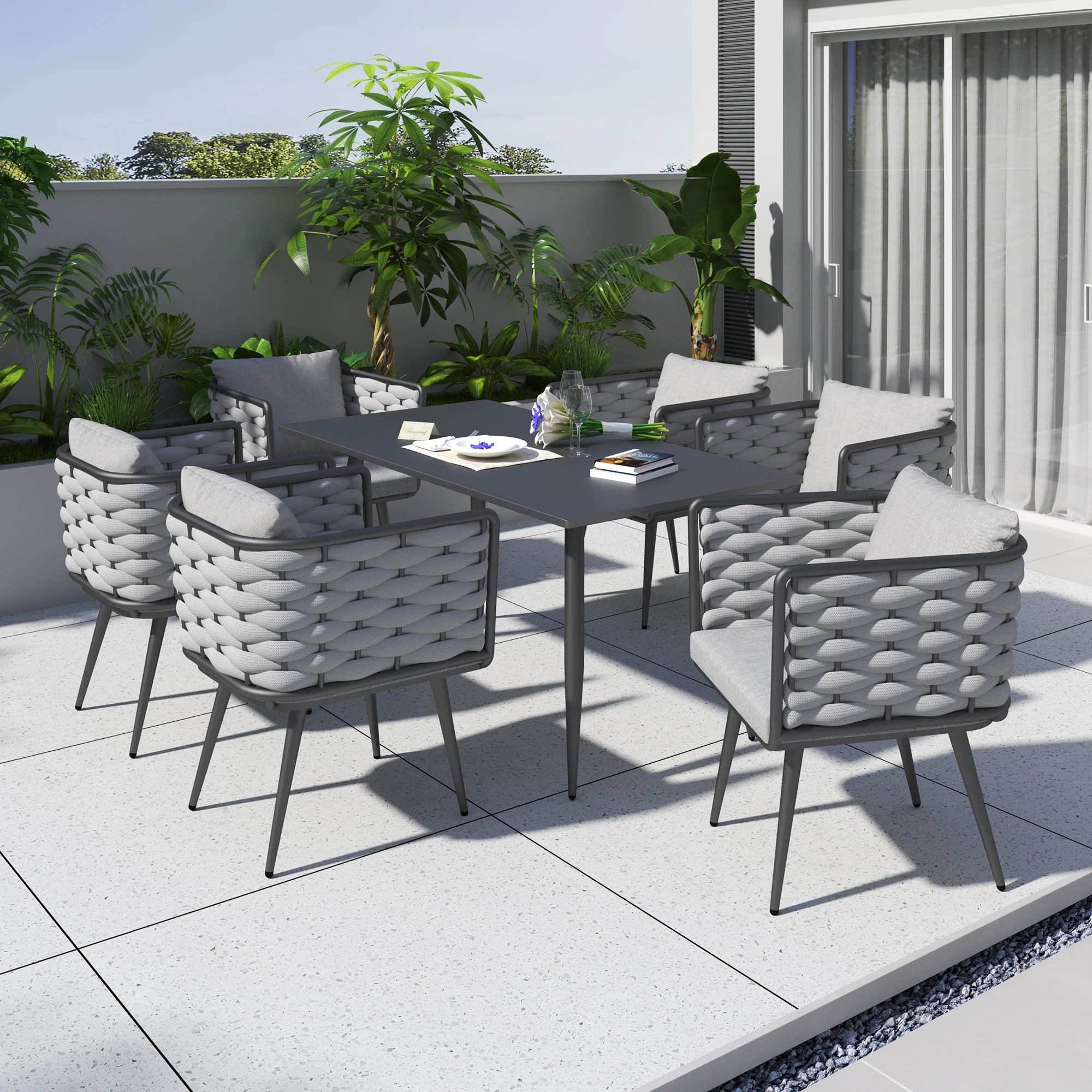 fulin All Weather Garden Cafe hotel Restaurant Woven Rope Aluminum Furniture Patio Chair for Outdoor chair