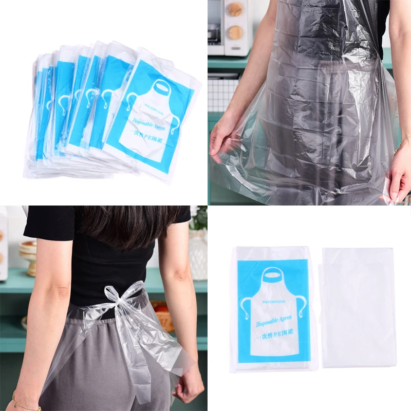 {MX} 25pcs Disposable Clear Plastic Aprons Art Painting Waterproof Bib Apron For Cooking Cleaning Food Service Stain-resistant