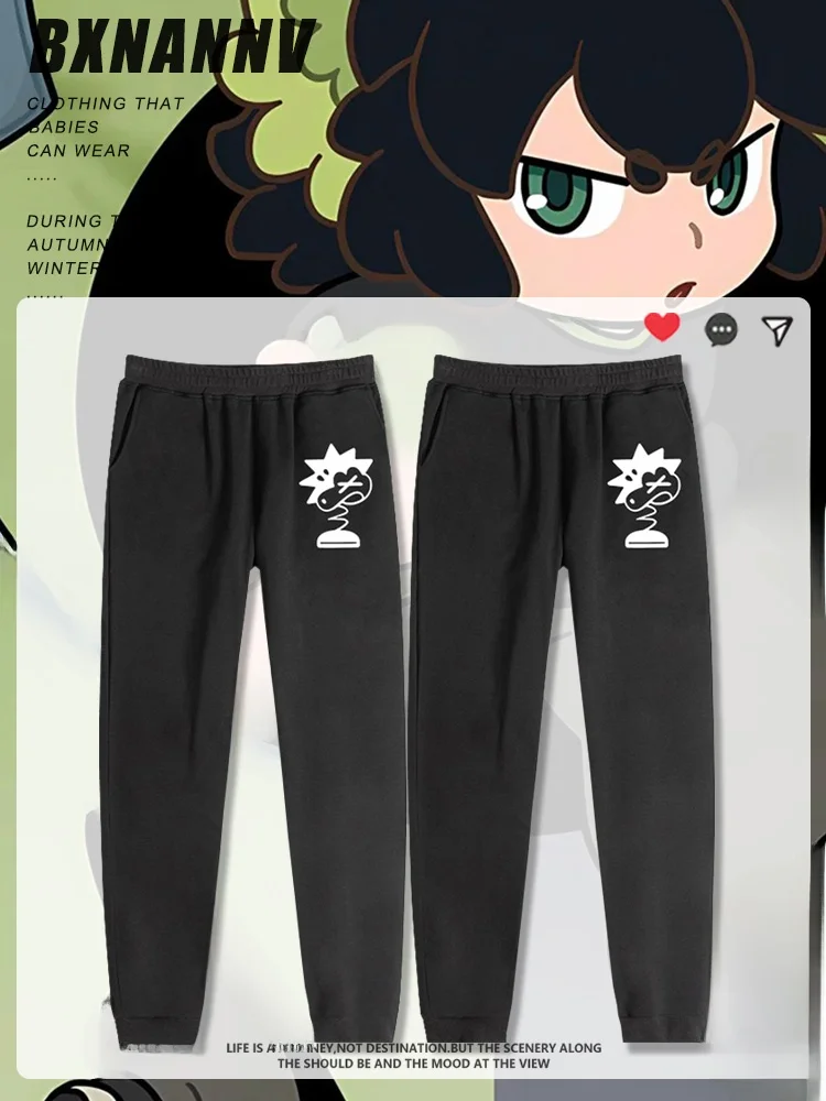 

Мужские повседневные брюки на флисовой подкладке для осени и зимы, с низкой посадкой, на манжетах, удобные, с мультяшным принтом, теплые, дышащие, из хлопка