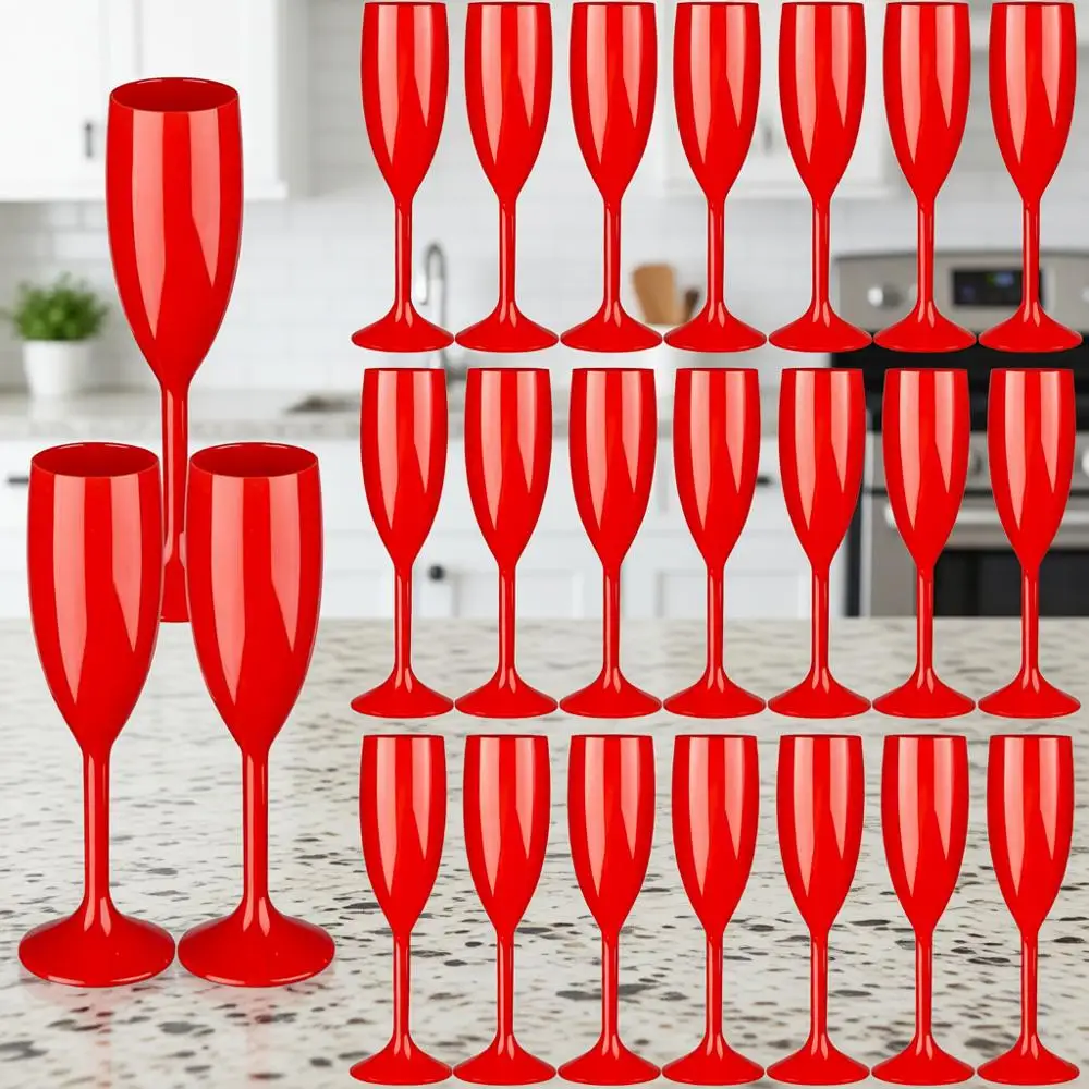 

24 шт. красных бокалов для шампанского, акриловые пластиковые фужеры объемом 6 унций, многоразовые винтажные бокалы для мимозы для свадебных тостов или вечеринок