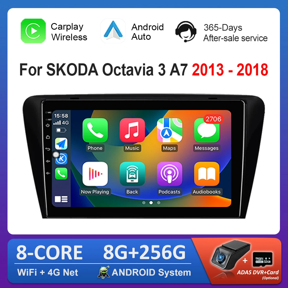 10.1'' Android System for SKODA Octavia 3 A7 2013 - 2018 Navi GPS Car Video Multimedia Player Split Screen 4G DSP Stereo WiFi