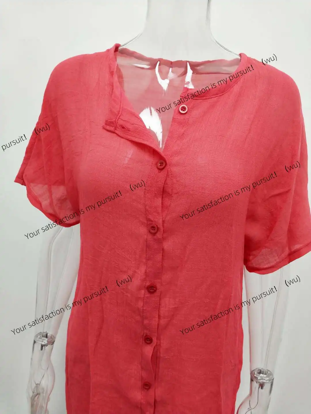 ZOCI-Women's cotton and linen long shirt, summer short sleeved solid color button up shirt, casual shirt, retro oversized size