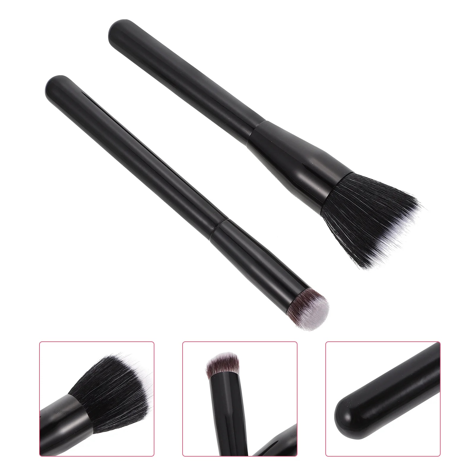 

2Pcs Flat-Head Double-Layer Fiber Blush Brush Artificial Fiber Makeup Brush Painted Wooden Handle for Smooth Application
