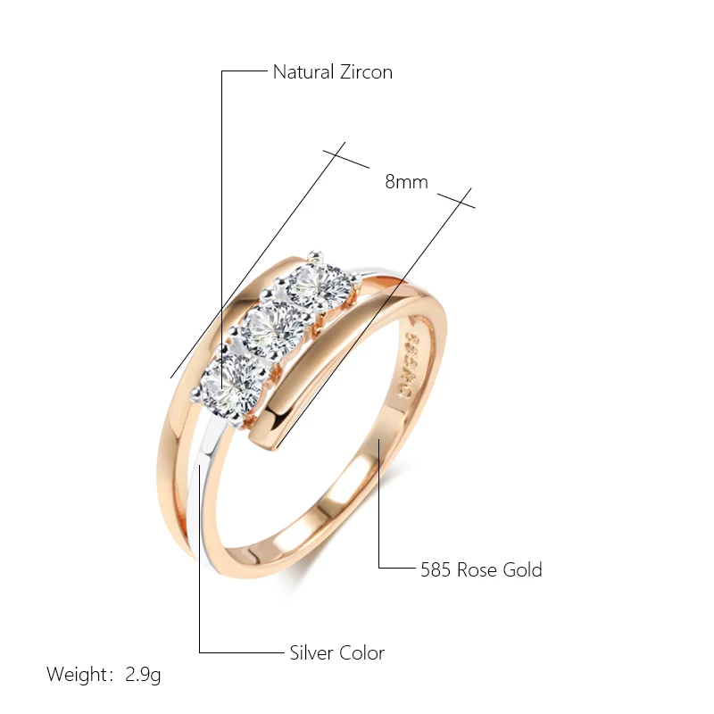 Kinel Luxury Three Big White Natural Zircon Rings For Women 585 Rose Gold Silver Color Mix Wedding Design Daily Bride Jewelry