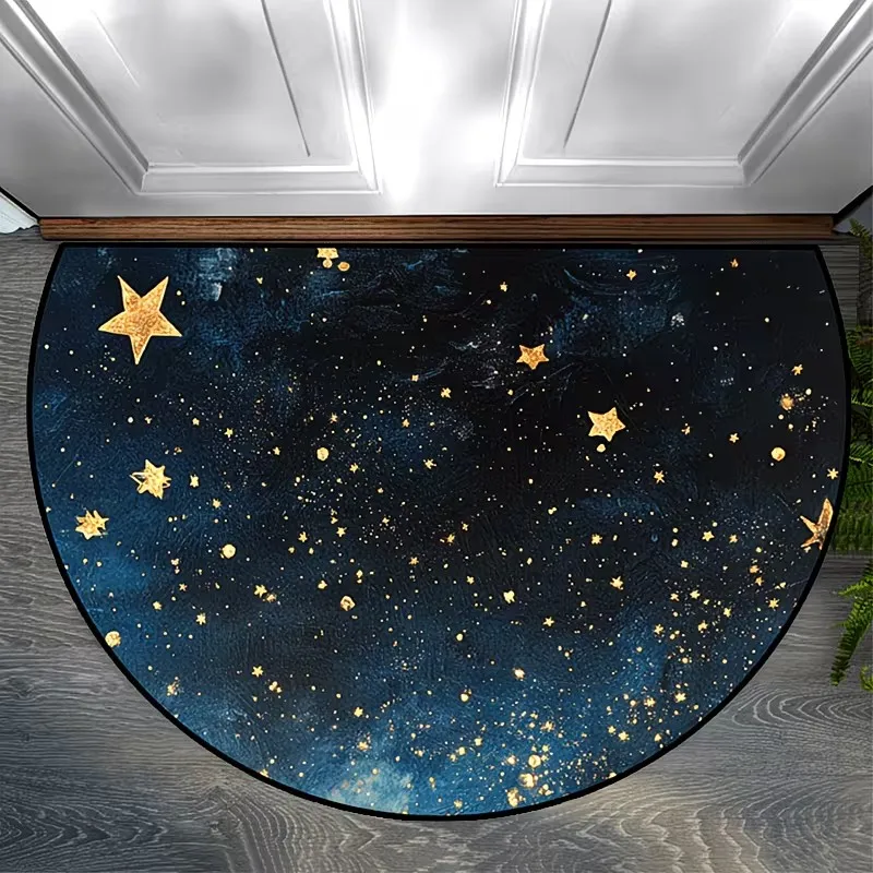 Modern Galaxy Half Moon Rug Shining Gold Stars Welcome Mat Anti-Slip Entrance Doormat Creative Half Round Floor Mat Gift