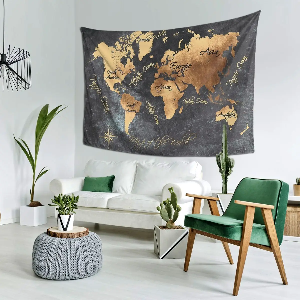 World Map 147 Gold Black Tapestry Hippie Wall Hanging Aesthetic Home Decoration Tapestries for Living Room Bedroom Dorm Room