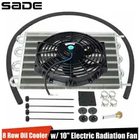 Radiador de transmisión Universal de 8 filas, refrigeración por aceite y radiador de aire acondicionado de coche de 10 pulgadas y 12V, ventilador delgado (sin combinación)