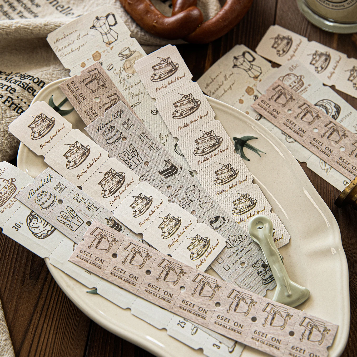 10pcs Retro Label Strip Sticker with Pressing Thread Craft Art Collage Junk Journal Scrapbook Diary Album Planner Aesthetics