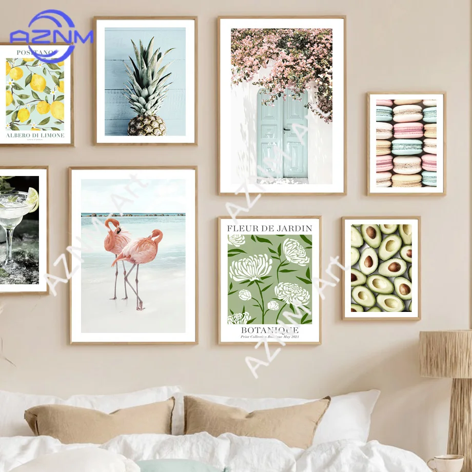 Rosa Blumen-Tür, Matisse, Zitronen, Ananas, Vögel, Wandkunstdruck, Leinwandgemälde, nordisches Poster, Wandbild für Wohnzimmerdekoration