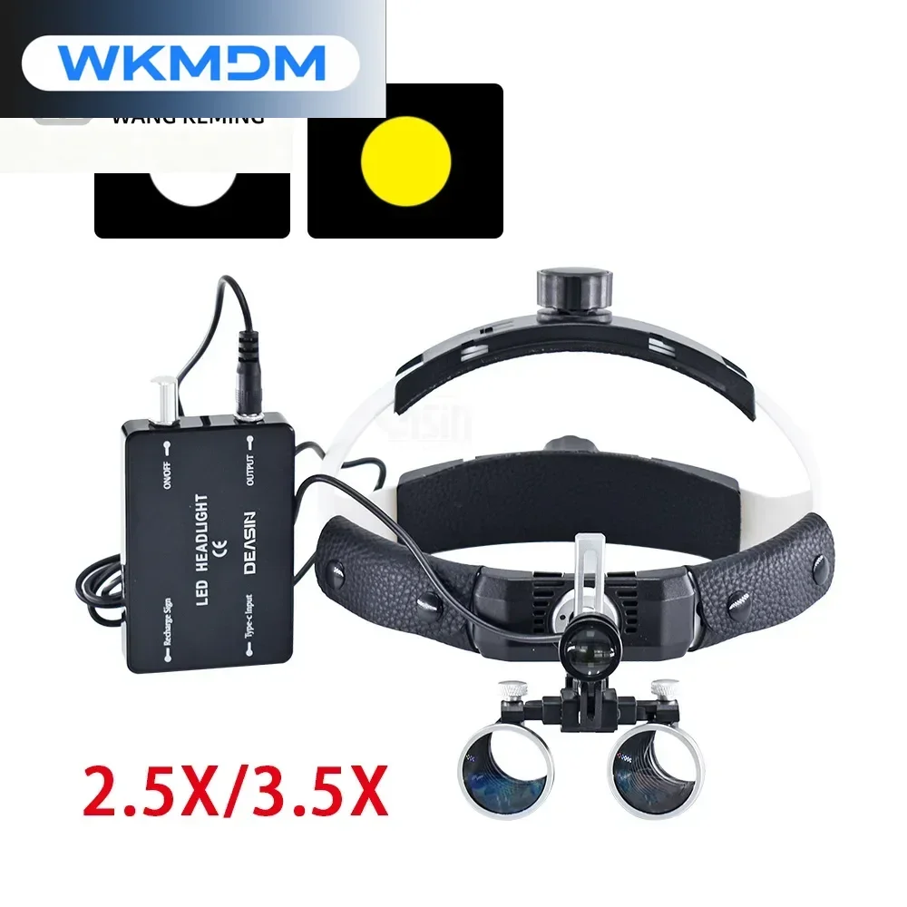 

ENT Head Wearing Binocular den tal Headlight Loupe 2.5X 3.5X with 5W Spotlight with Rechargeable Lithium Battery Angle Adjustabl