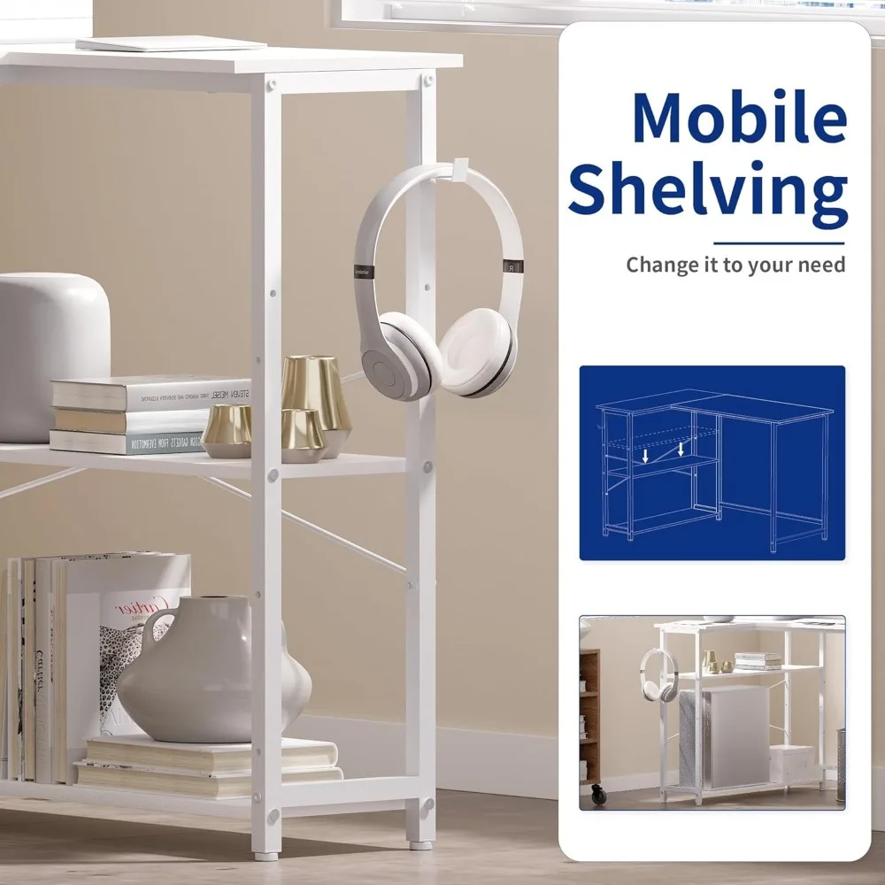 L-Shaped 43 Inch Computer Desk with Reversible Side Storage, Corner Desk for Small Spaces, Home Office Writing Desk