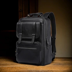 MOYYI-mochila de cuero para ordenador portátil para hombre, morral de viaje impermeable, bolso de negocios Vintage, informal