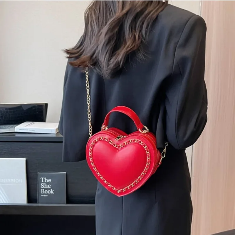 Chic Sweet Heart Crossbody Bags for Women JK Lolita Bag Solid Kawaii Shoulder Bag Office Lady Uniform PU Pack Bolso Mujer 2024