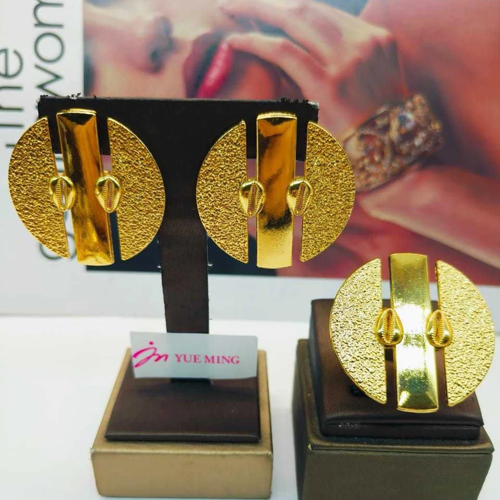 YM 2 stücke Schmuck Sets Für Frauen Hohl Geometrie Ohrringe Temperament Einstellbare Ring Urlaub Party Geschenke Mode Schmuck Zubehör 7