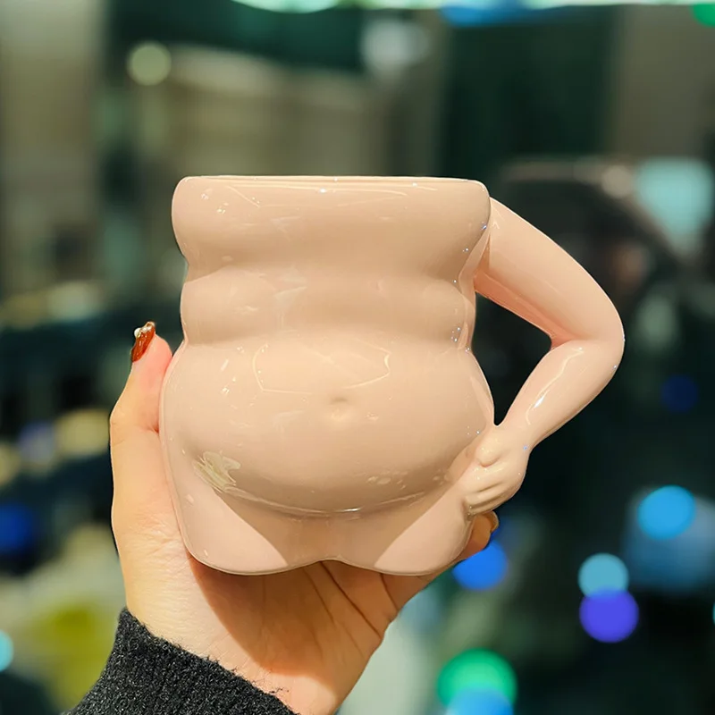 400ml Ceramic Creativity Personality Funny Fat Belly Shape Cup For Girl Boy Friends Mug Weight Loss Water Cup 5 Color Available