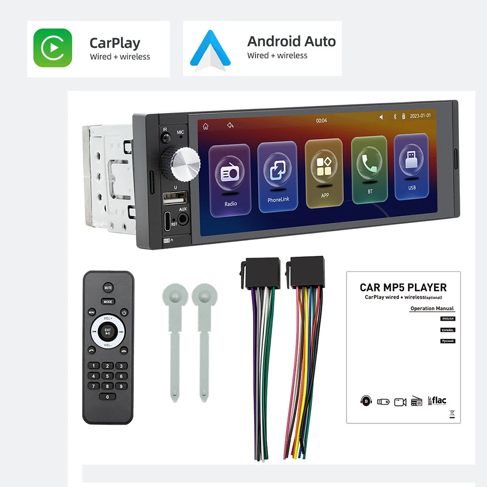 6.36 inch Wireless CarPlay Car Central Control Large Screen Reversing Rear View Multimedia Car MP5 Player