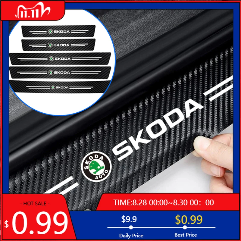 

Car Sticker Carbon brazed door sill strip protective stickers for automotive interiors For Skoda Fabia Superb Yeti Octavia Mk3 A