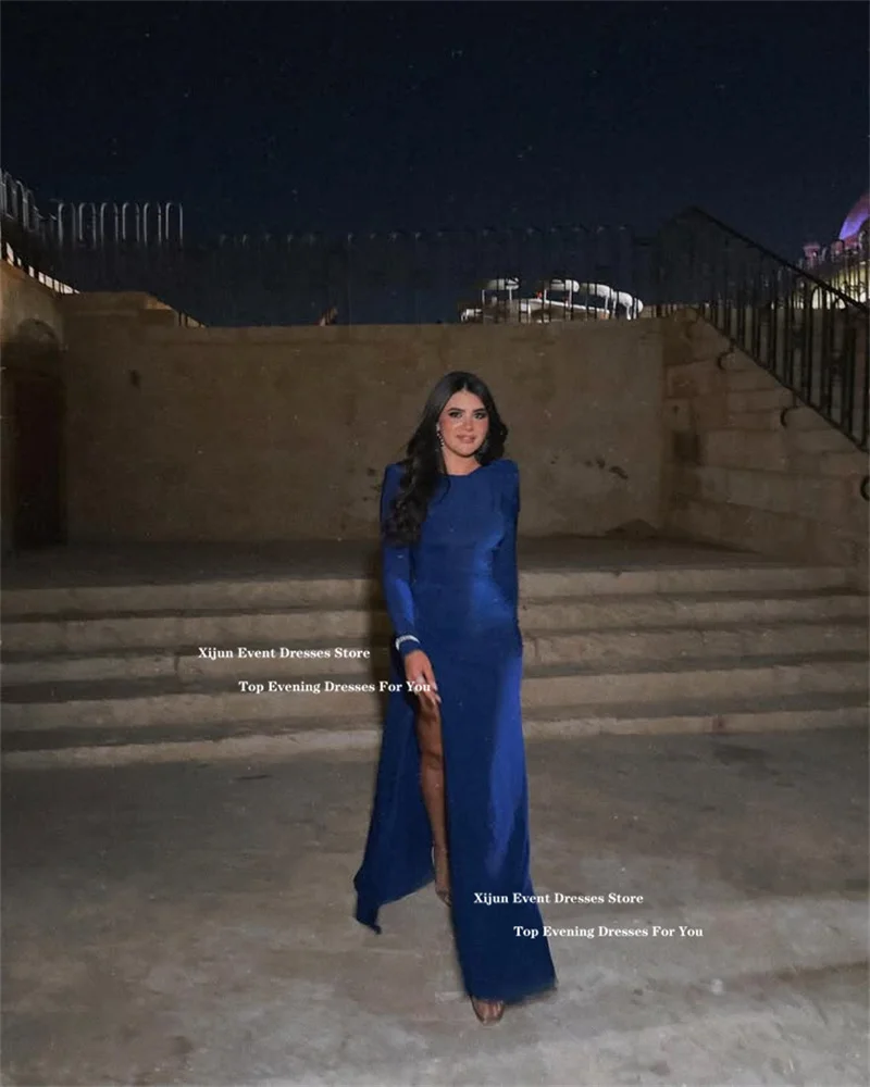Xijun blu eleganti abiti da sera lunghi maniche lunghe abiti da ballo arabi sauditi divisi abiti da ballo per occasioni formali 2025 personalizzati