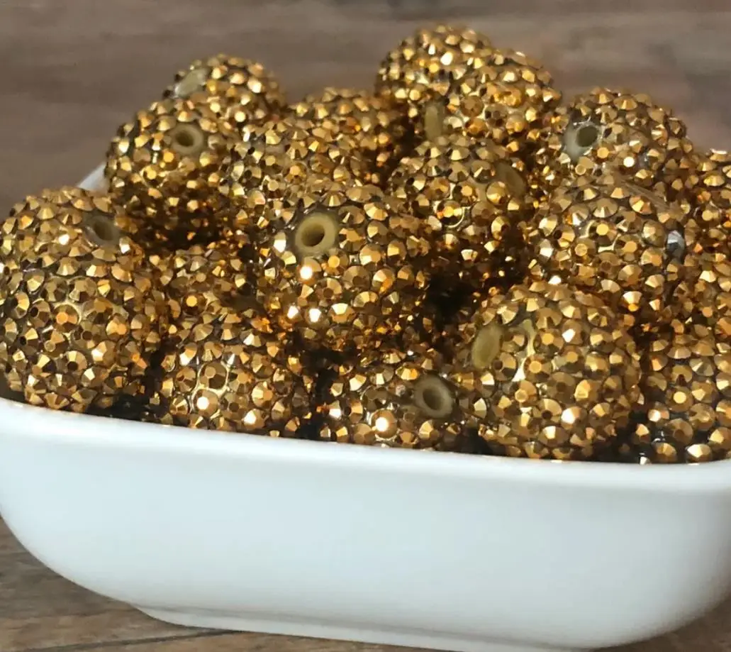 

12-20MM 100/50PCS Gold Color Good Quality Resin Rhinestone Ball Bead Chunky Beads Kids Girls DIY Pen Making Jewelry Accessories