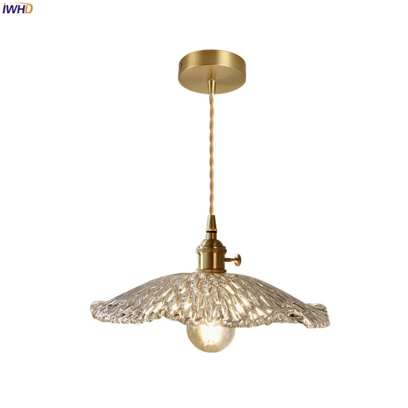 

IWHD Lotus Leaf Glass LED Pendant Lights Kitchen Living Dining Room Copper Nordic Modern Home Decoration Hanging Lamp Luminaire