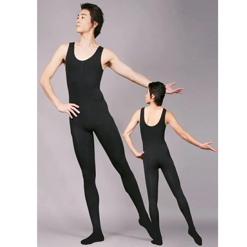 Men Black Ballet Dance Leotard Vest Connect Stocking Leggings,Long Pantyhose Fashion Man Great Elasticity Ballet Coverall