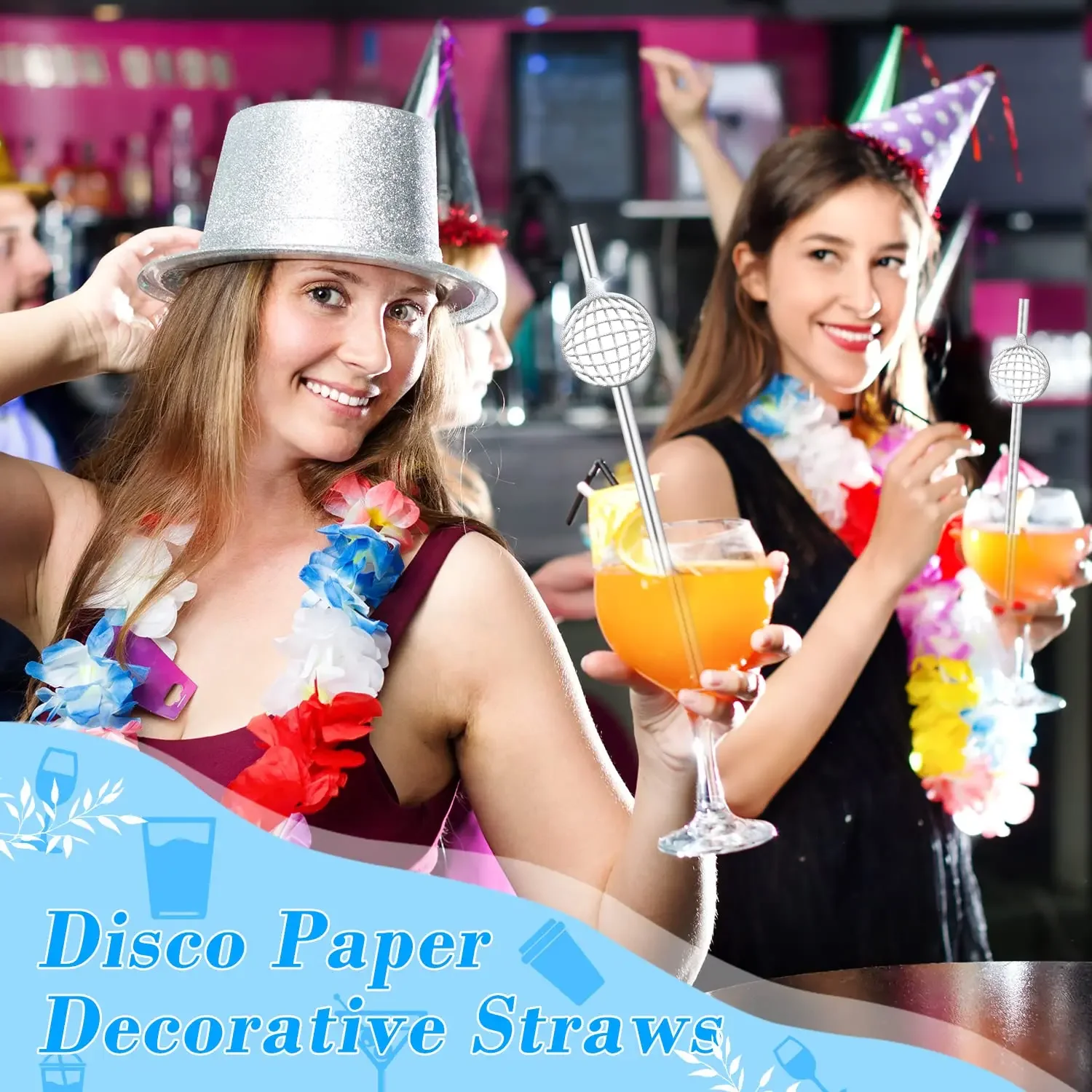 30 PCS Disco Straws 70s Disco Paper Straws Mirror Silver Foil Paper Straw Bachelorette Party Birthday Bridal Retro Disco Party