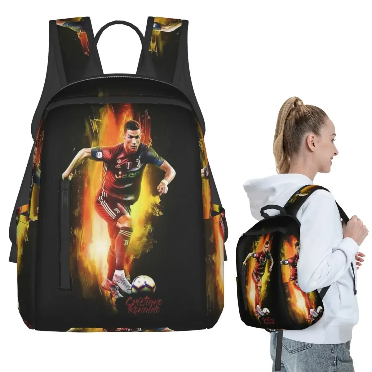 Ronaldo Wallpaper Backpack Student BookBag Children School Bag Laptop Shoulder Bags Men Women