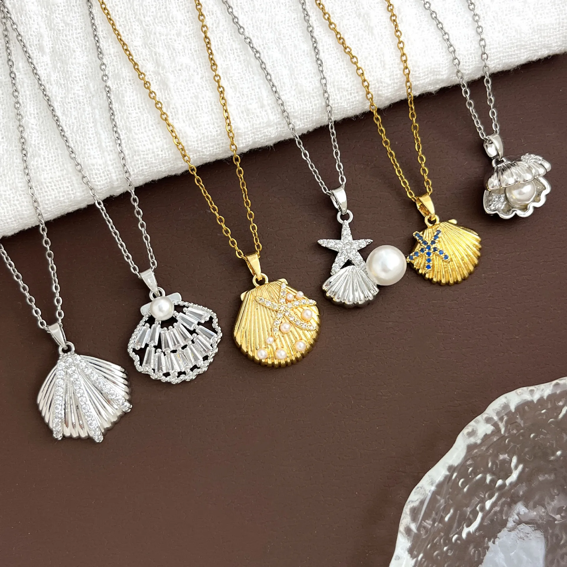 Ocean Shell Real Gold Plated Copper Clavicle Chain Minimal Vacation Beach Necklace For Women Trendy Ladies Jewelry