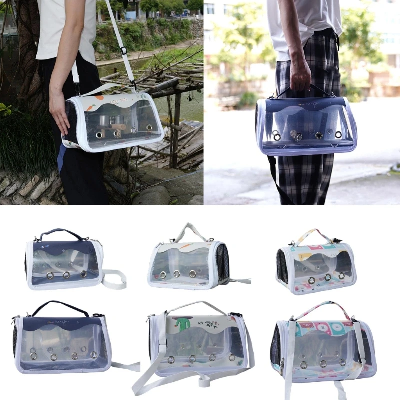 Clear Designed Pet Bag with Feeding Cup& Perch Foldable Bird Universal Travel out Bag Package Breathable Bag